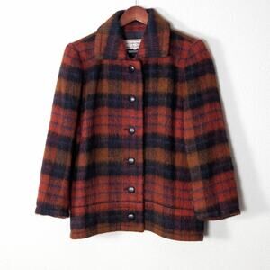 Yves Saint Laurent Diffusion Women’s Wool Coat Heritage Quiet Luxury Plaid Red M